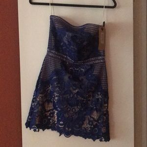 Blue lace mini dress